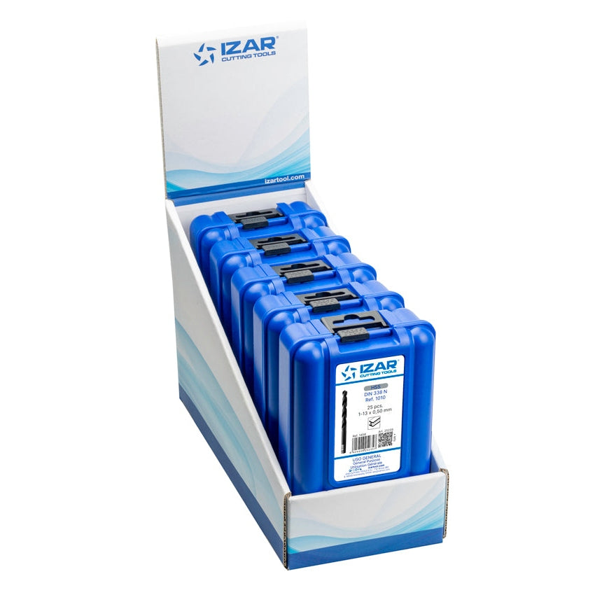Burghiu Set DIN338 25-PCS. - 1456 - EXPO BOX-PALLET 5 SetS 1-13X0.50 HSS (1010) IZAR