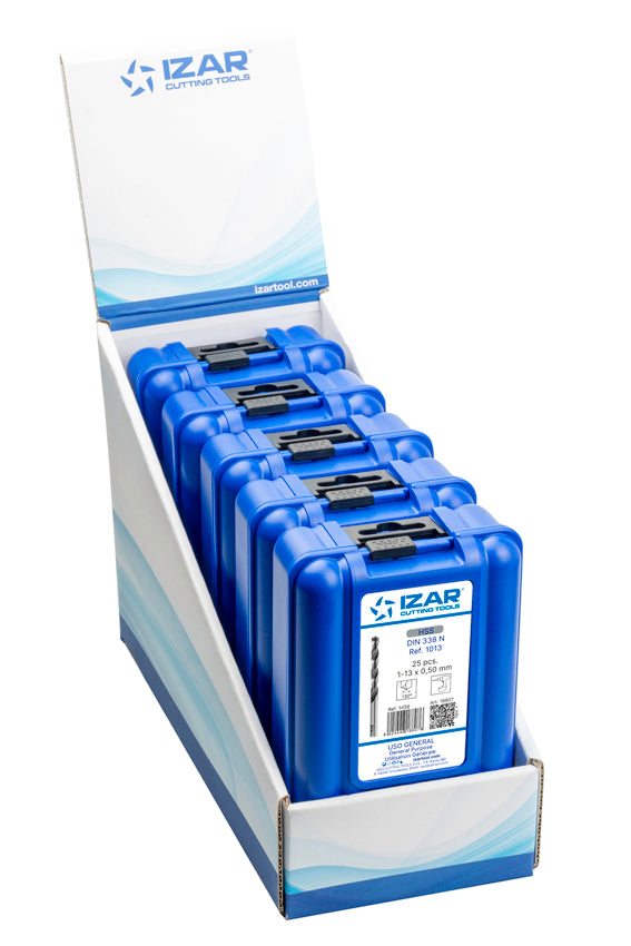 Burghiu Set DIN338 25-PCS. - 1456 - EXPO BOX-PALLET 5 SetS 1-13X0.50 HSS SPLIT POINT C (1013) IZAR