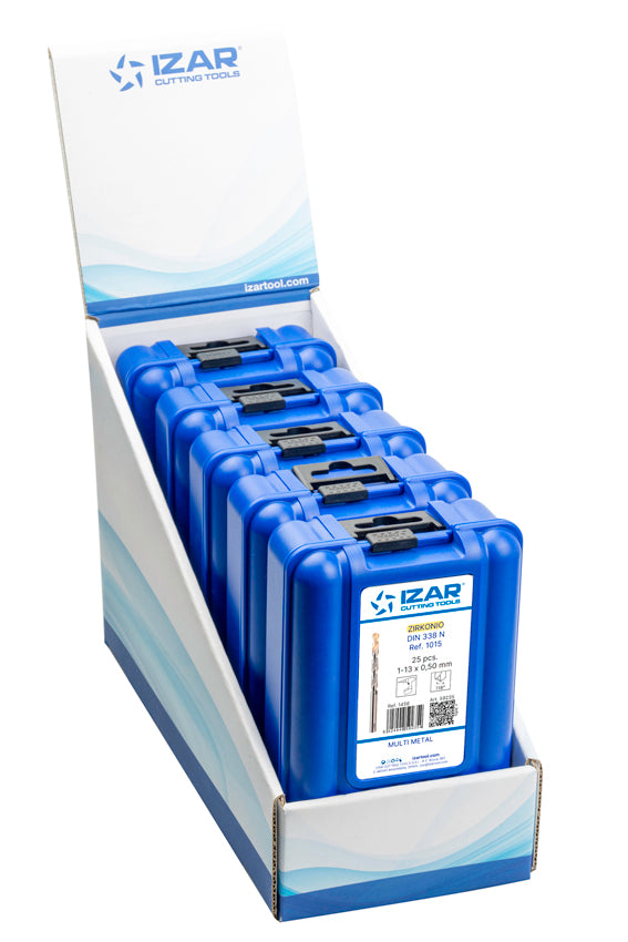 Burghiu Set DIN338 25-PCS. - 1456 - EXPO BOX-PALLET 5 SetS 1-13X0.50 Zirconiu (1015) IZAR