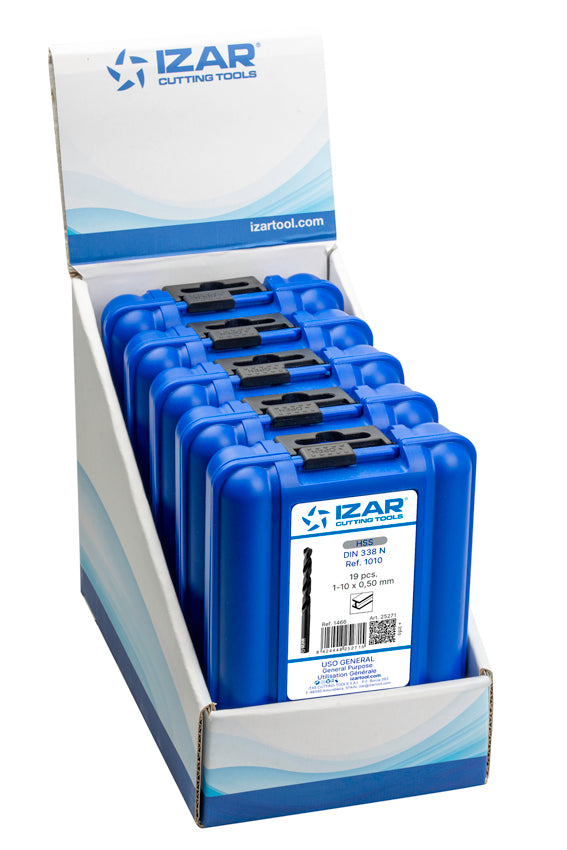 Burghiu Set DIN338 19-PCS. - 1466 - EXPO BOX-PALLET 5 SetS 1-10X0.50 HSS (1010) IZAR