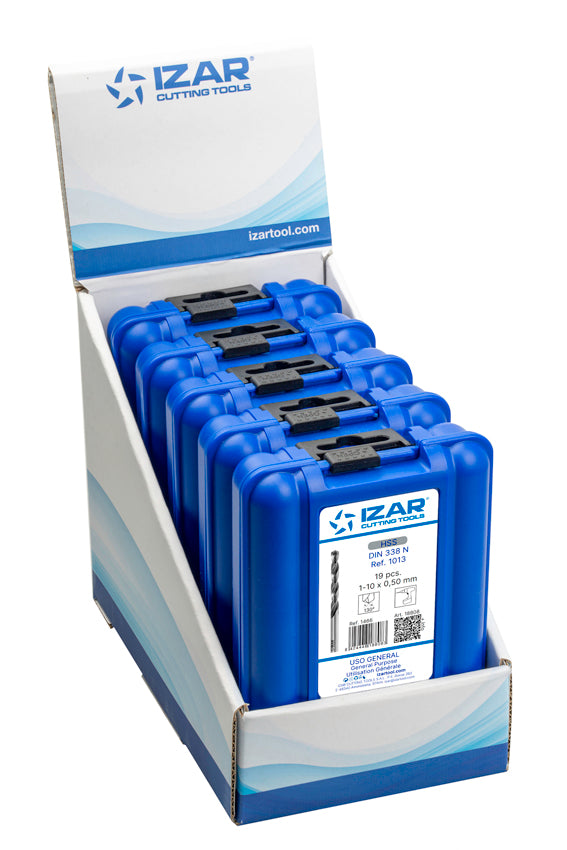 Burghiu Set DIN338 19-PCS. - 1466 - EXPO BOX-PALLET 5 SetS 1-10X0.50 HSS SPLIT POINT C (1013) IZAR