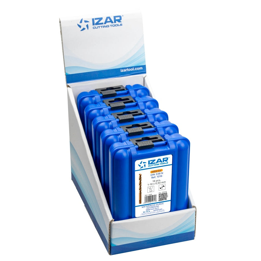 Burghiu Set DIN338 19-PCS. - 1466 - EXPO BOX PALLET 5 SetS 1-10X0.50 HSS Co (1016) IZAR