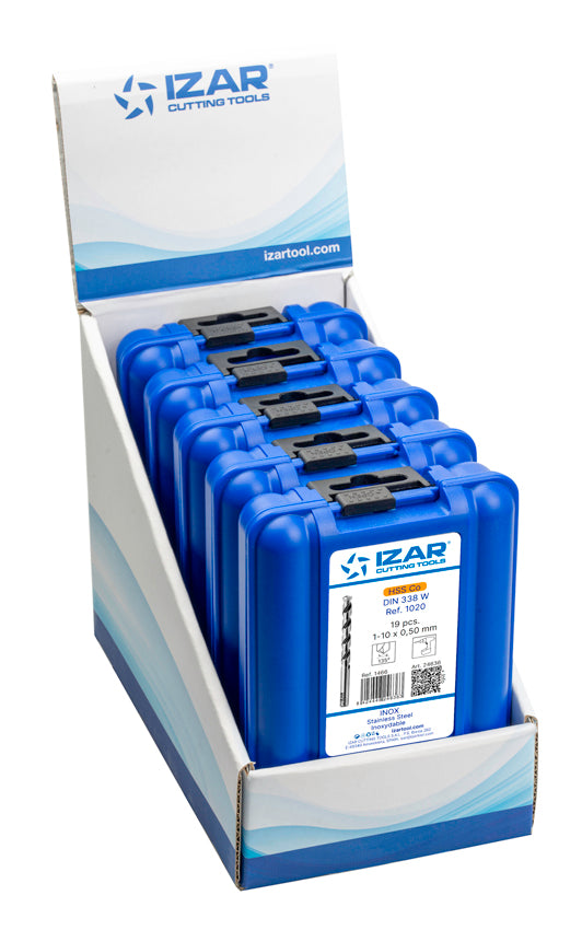 Burghiu Set DIN338 19-PCS. - 1466 - EXPO BOX PALLET 5 SetS 1-10X0.50 INOX (1020) IZAR