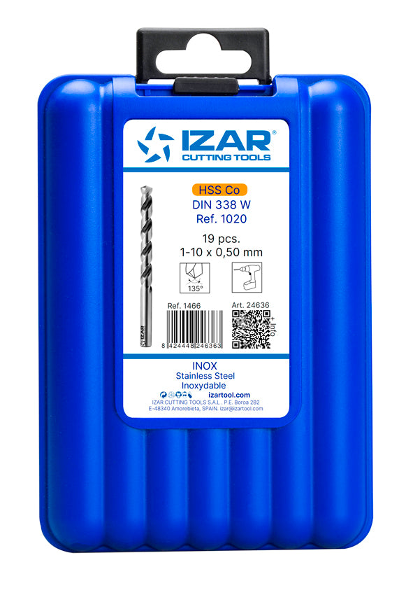 Burghiu Set DIN338 19-PCS. - 1466 - 1-10X0.50 HSS Co INOX (1020) IZAR