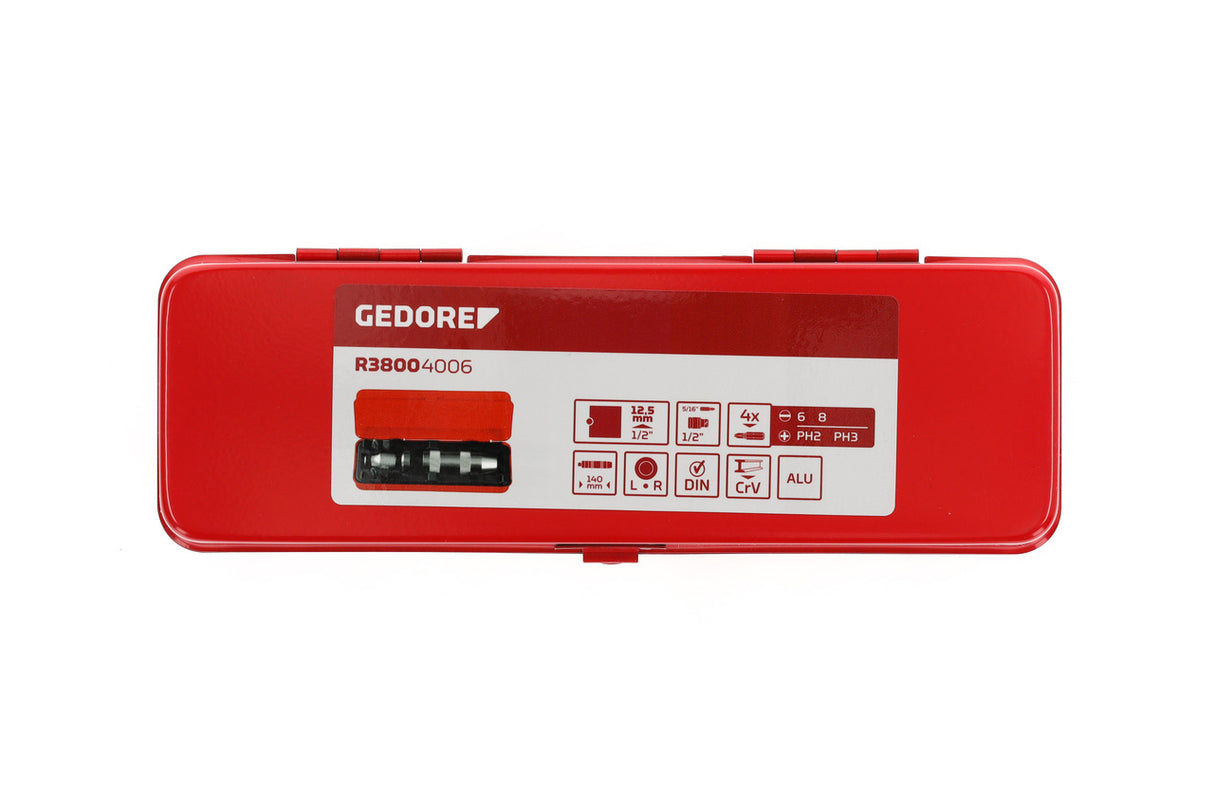 Set surubelnita si biti pentru suruburi blocate, cu clichet, 6 piese, R38004006, GEDORE RED - sefira.ro