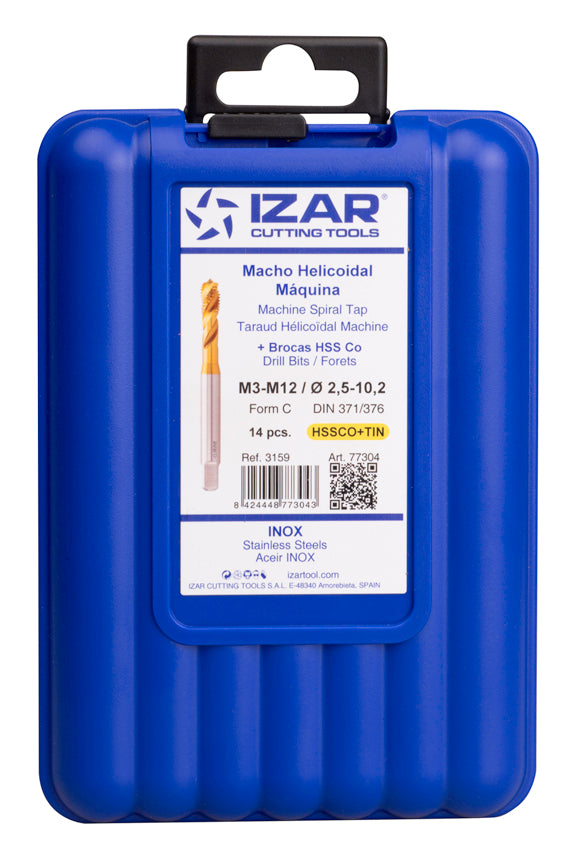 Tarod de masina spiralat HSS Co DIN371 (M) Inox - 3159 - Set + 1016 HSS Co - TIN IZAR