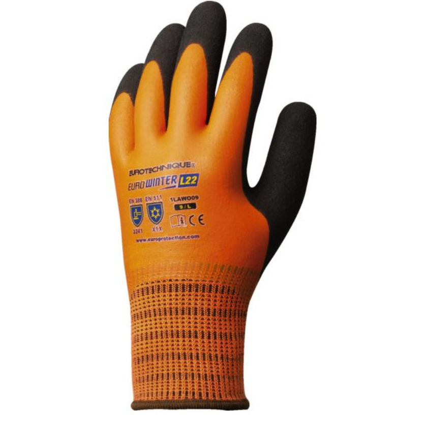 Manusi de protectie EUROWINTER L22 iarna, latex, portocaliu FLUO, marimea 8, EUROTEHNIQUE - sefira.ro