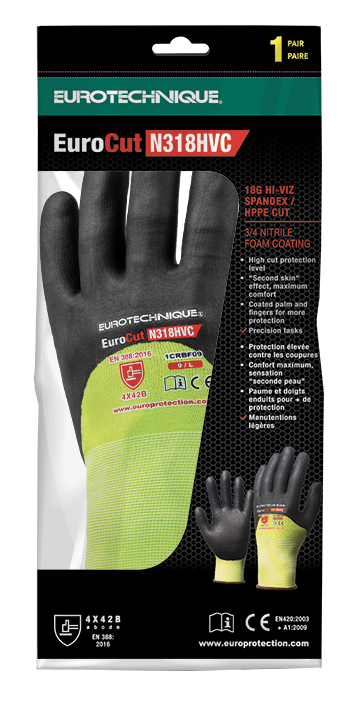 Manusi de protectie EUROCUT 3 N318HVC, HPPE, nitril, nailon galben FLUO, marimea 7, EUROTEHNIQUE - sefira.ro