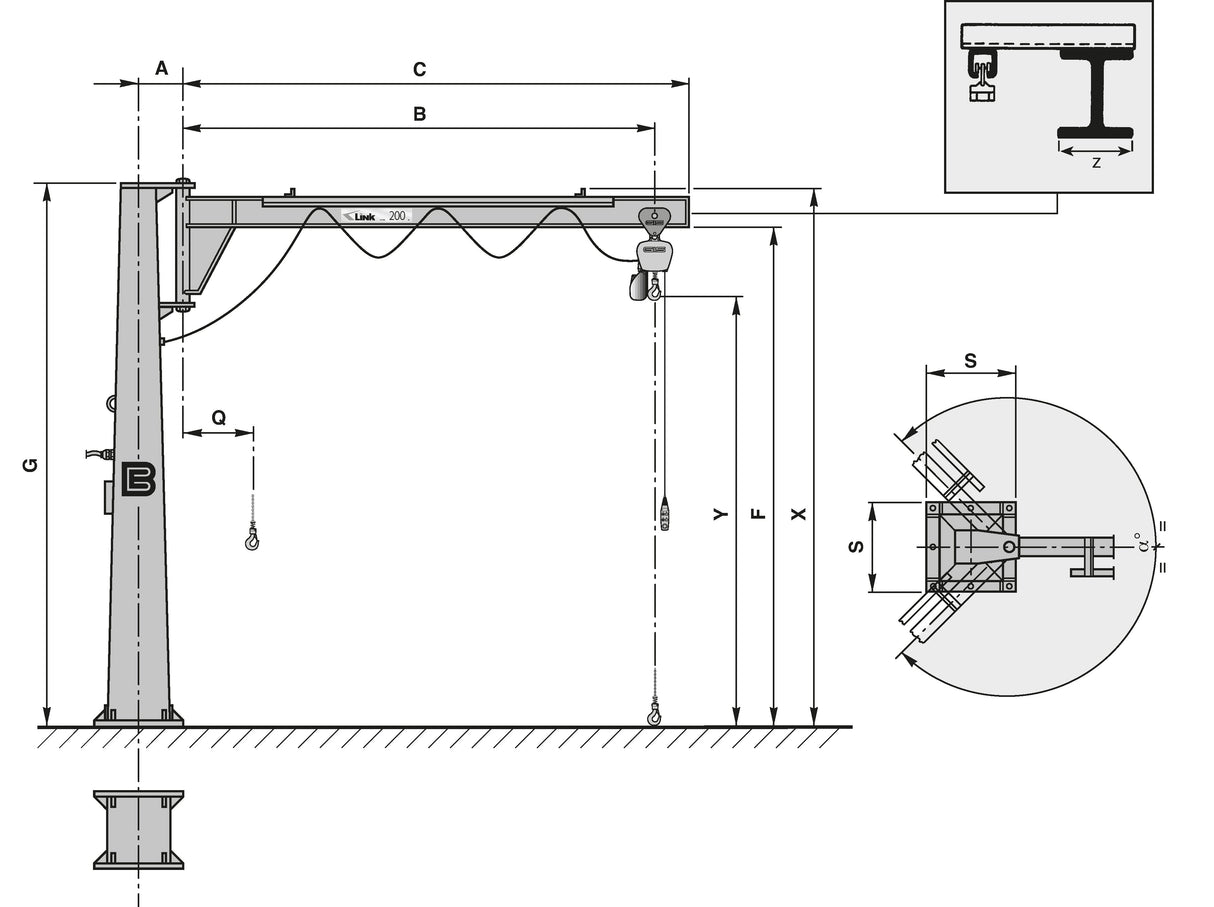 Macarale JIB montate pe coloana cu brat superior B-HANDLING - sefira.ro