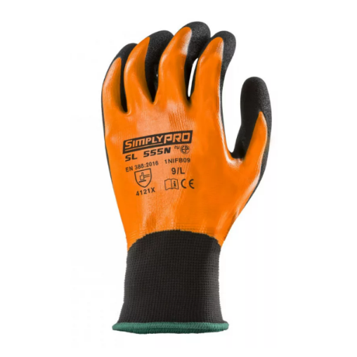 Manusi de protectie SIMPLY PRO, marimea 6, dublu strat, negru/portocaliu, 3/4, EUROTEHNIQUE - sefira.ro