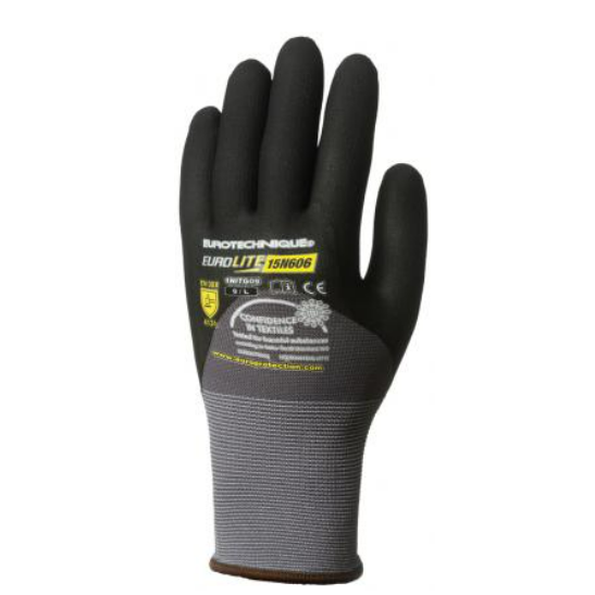 Manusi de protectie pentru precize, EUROLITE 15N606, marimea 6, imersie nitril negru microspongios, EUROTECHNIQUE - sefira.ro