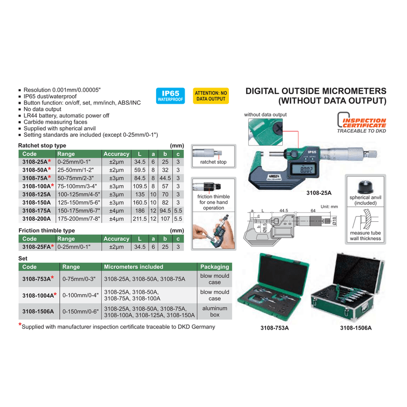 Micrometru Digital INSIZE 0.001mm IP65 - sefira.ro