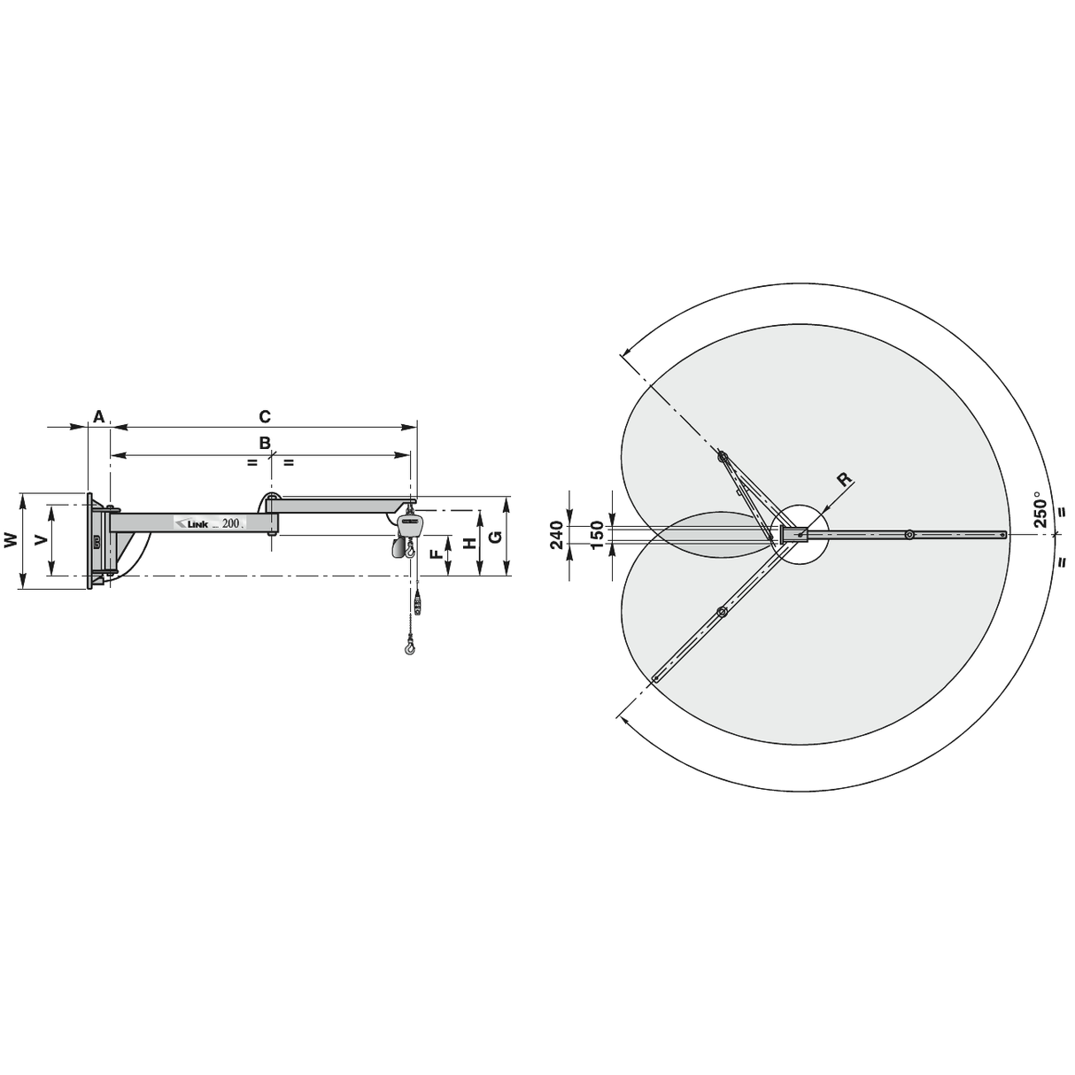Macarale cu brat articulat montate pe perete B_HANDLING - sefira.ro