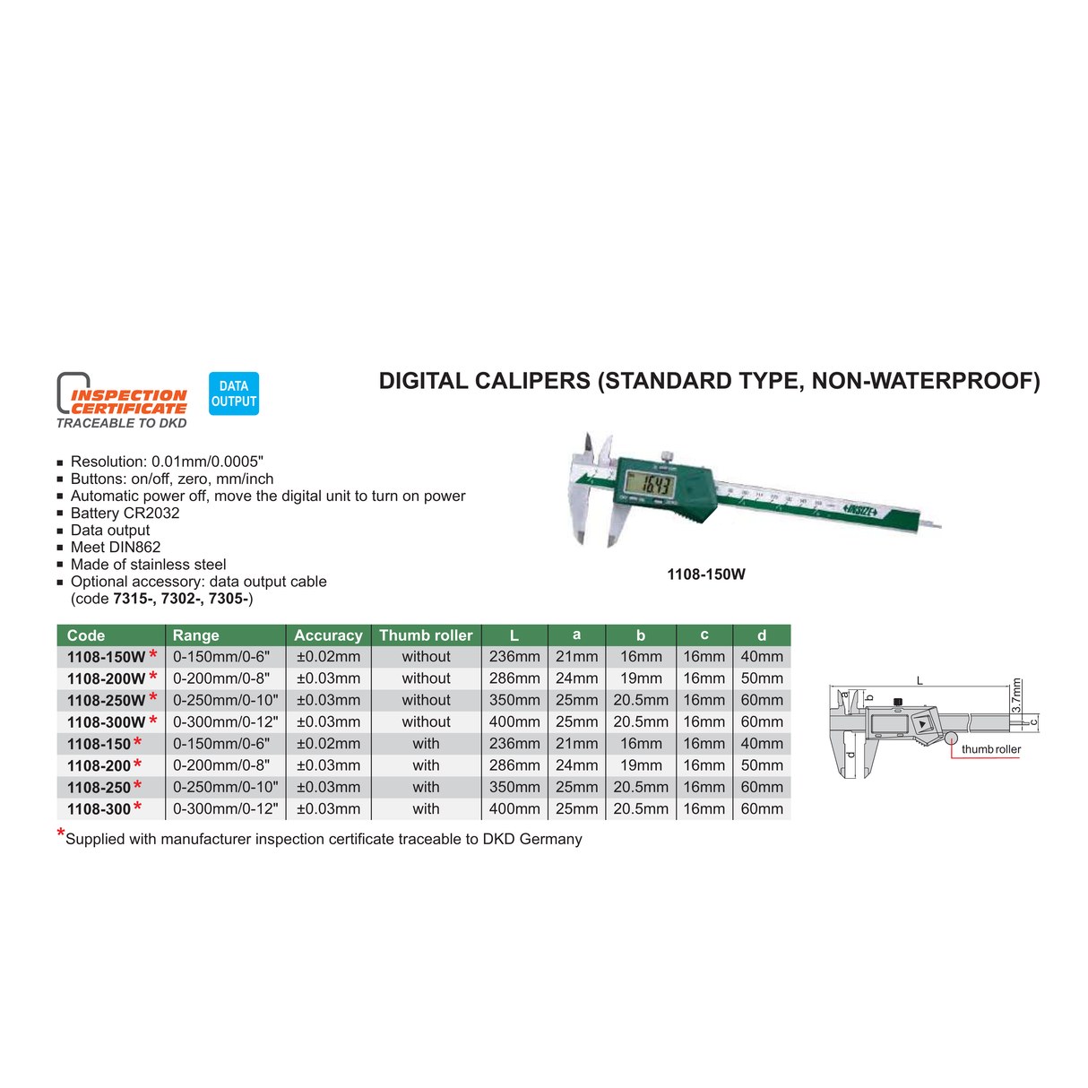 Subler Digital INSIZE 0.01mm 150-300mm 1108 - sefira.ro