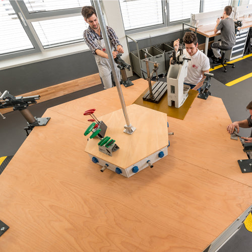 6-Eck Energieaufsatz, 2er Schuko-Steckdosen je Arbeitsplatz, Abdeckung Buche Multiplex 25 mm - sefira.ro