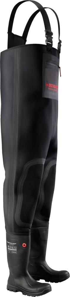 Cizme inalte de protectie cu bombeu, marimea 47, cu bretele, tip salopeta, Purofort Neoprene, S5 CI SRC, negru, DUNLOP® - sefira.ro