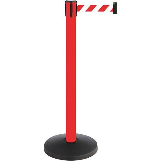 Absperrpfosten Metall, rot, Gurtlänge: 3 m Gurt: rot-weiss, diagonal gestreift - sefira.ro