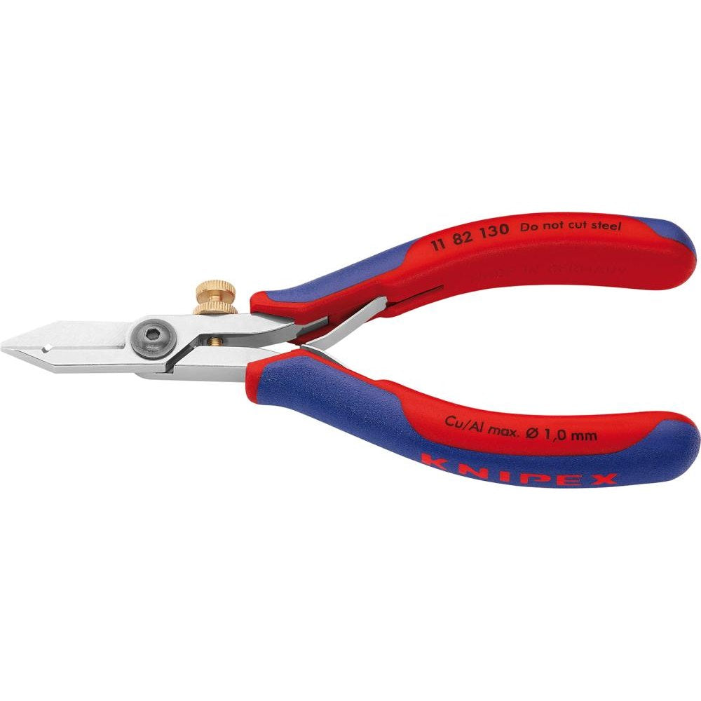 Cleste de dezizolat pentru electronisti, 140mm, Ø dezizolare 0,03-1mm, reglaj cu surub, 11 82 130, KNIPEX - sefira.ro