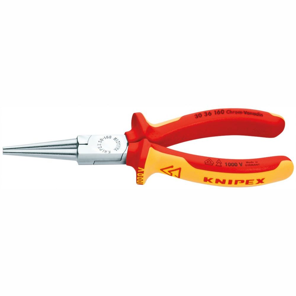 Cleste cu bacuri lungi, rotunde, izolat VDE, 160 mm, cap cromat, 30 36 160, KNIPEX - sefira.ro