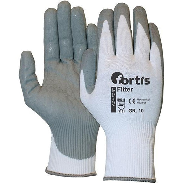 Manusi de protectie din material textil cu strat de nitril, marimea 8, FITTER FOAM, alb/gri, FORTIS - sefira.ro