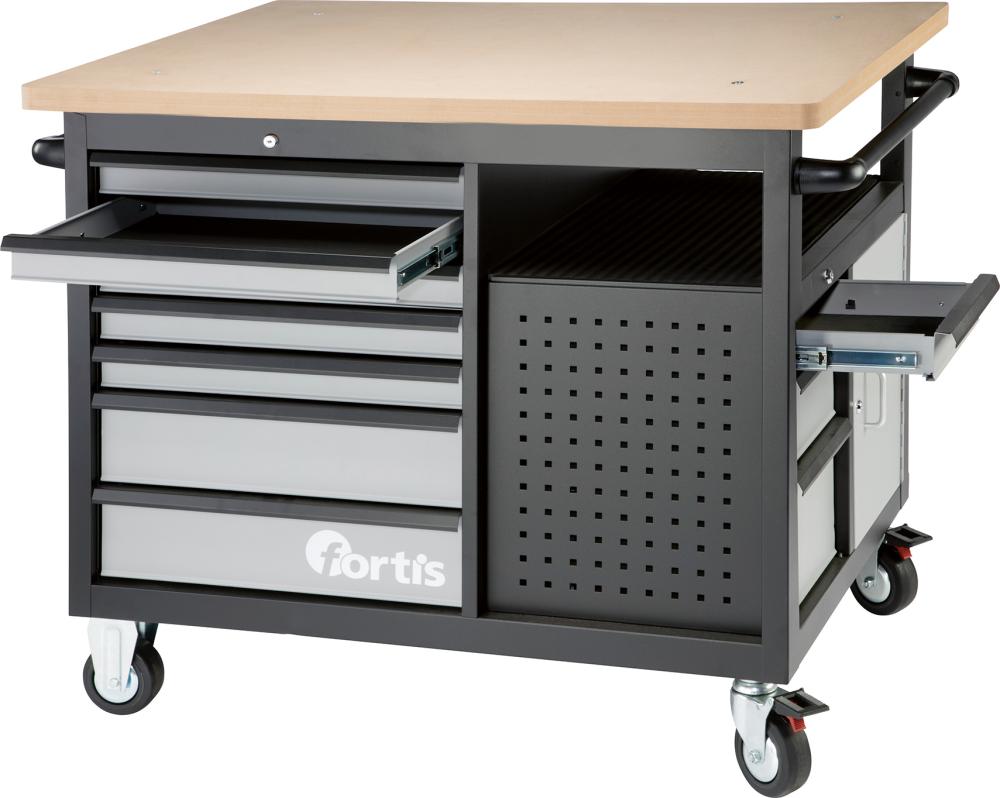 Banc de lucru / dulap de scule, mobil, 7+3 sertare, 1220 x 890 x 1060 mm, FORTIS - sefira.ro