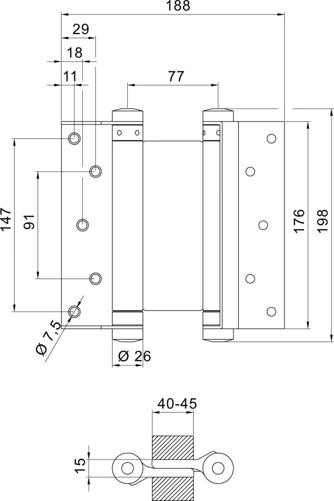 Balama pentru usi batante Nr.29, inox, pentru usi cu greutate max. 15kg, DENI - sefira.ro