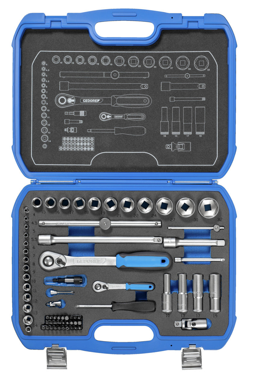 Set chei tubulare 1/2", cu cleste tip cheie, 18 piese, Nr. 19 DMU 183, GEDORE - sefira.ro