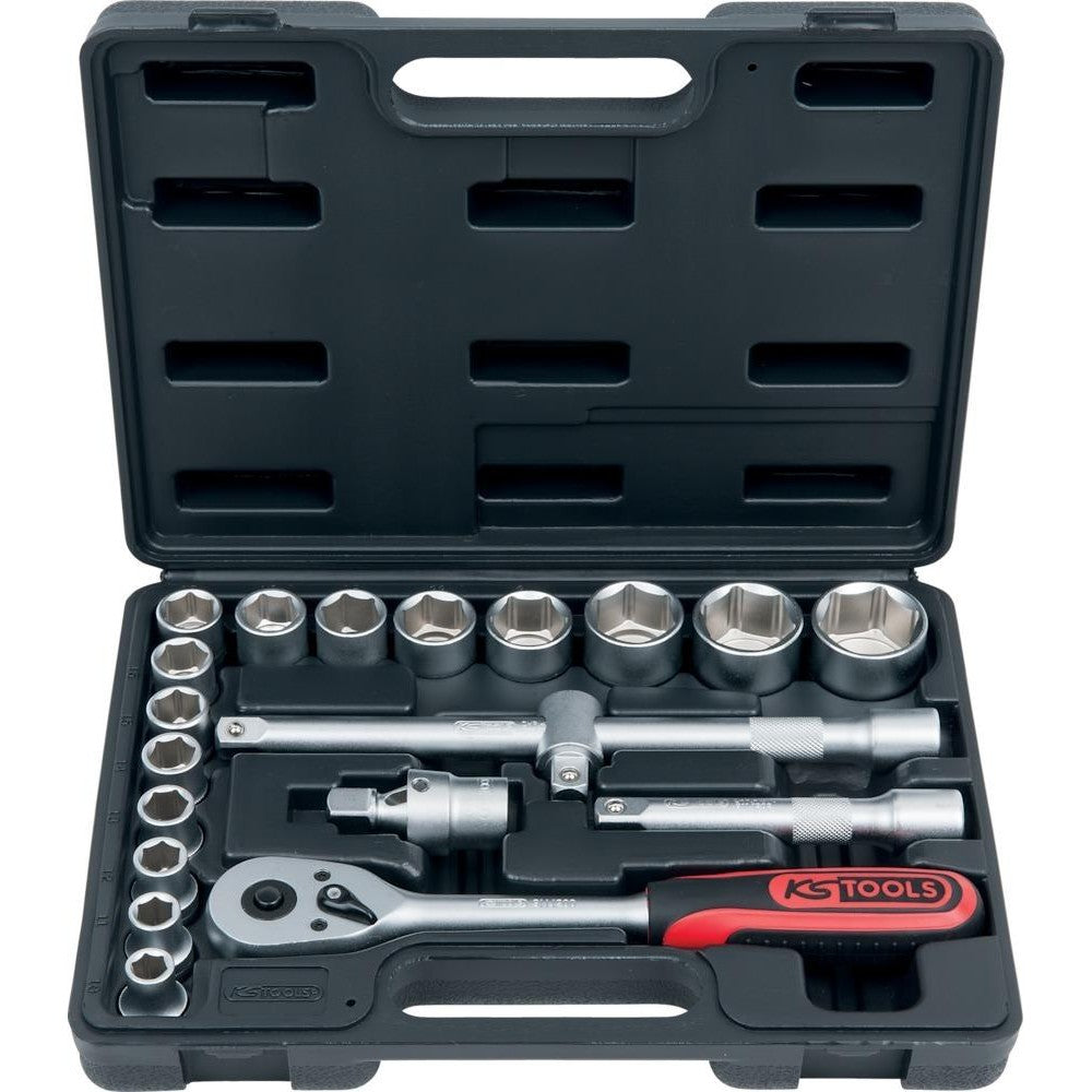 Set chei tubulare 1/2", antrenor cu clichet, Nr. 911.0620, 20 piese, KS TOOLS - sefira.ro