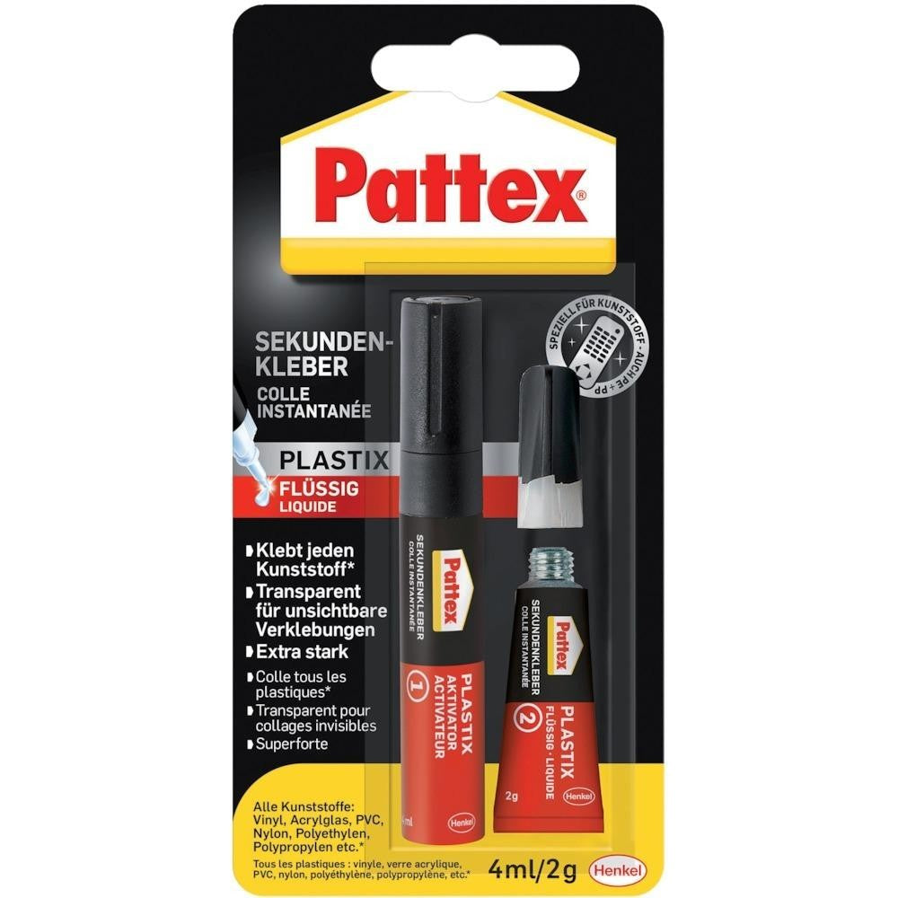 Pattex Superglue Plastik, pentru plastic, lichid, tub 2g si 4ml, PATTEX® - sefira.ro
