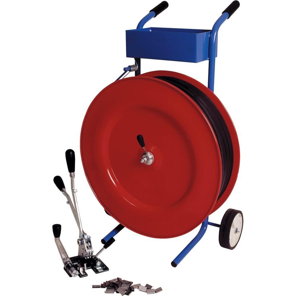 Set de chingi din plastic PP, 16 mm x 2000 m, cu carucior distribuitor, 1700 N - sefira.ro