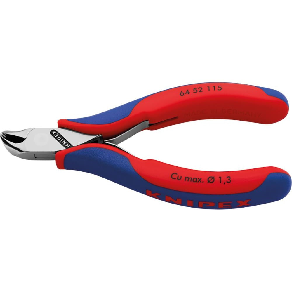 Cleste cu tais frontal pentru electronisti, 115mm, cap scurt, indoit 27°, 64 52 115, KNIPEX - sefira.ro