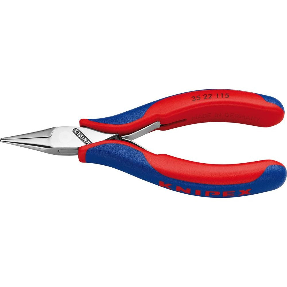 Cleste de prindere pentru electronisti, 115mm, bacuri plate semirotunde, 22.5mm, netede, manere bicomponent, 35 22 115, KNIPEX - sefira.ro