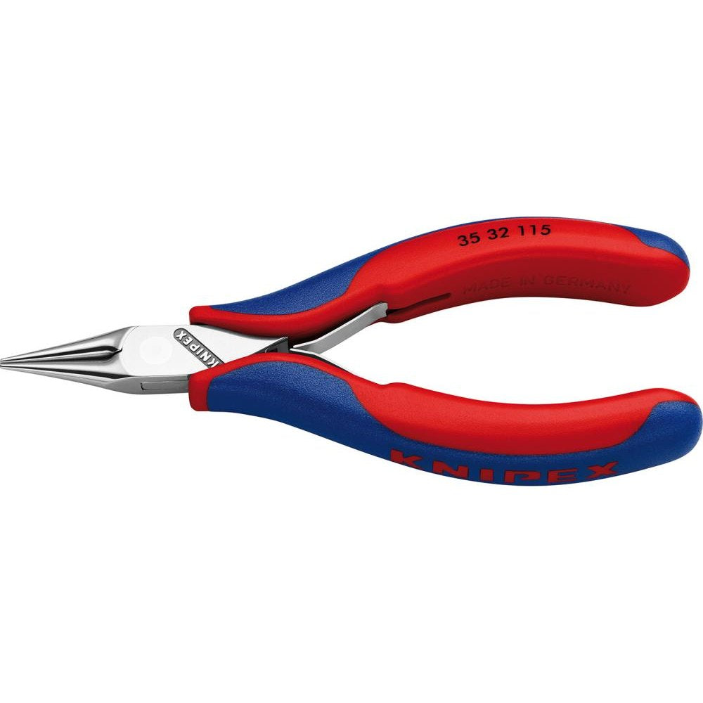 Cleste de prindere pentru electronisti, 115mm, bacuri ascutit-rotunde 22.5mm, netede, manere bicomponent, 35 32 115, KNIPEX - sefira.ro