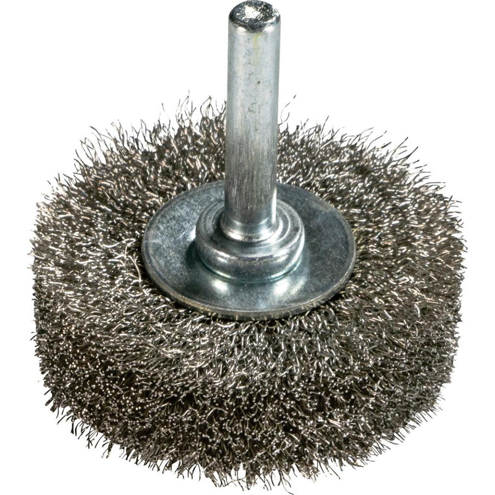 Perie de sarma din inox V4A, rotunda, cu coada 6mm, diam. 50mm, sarma 0.2mm ondulata, ZEINTRA - sefira.ro