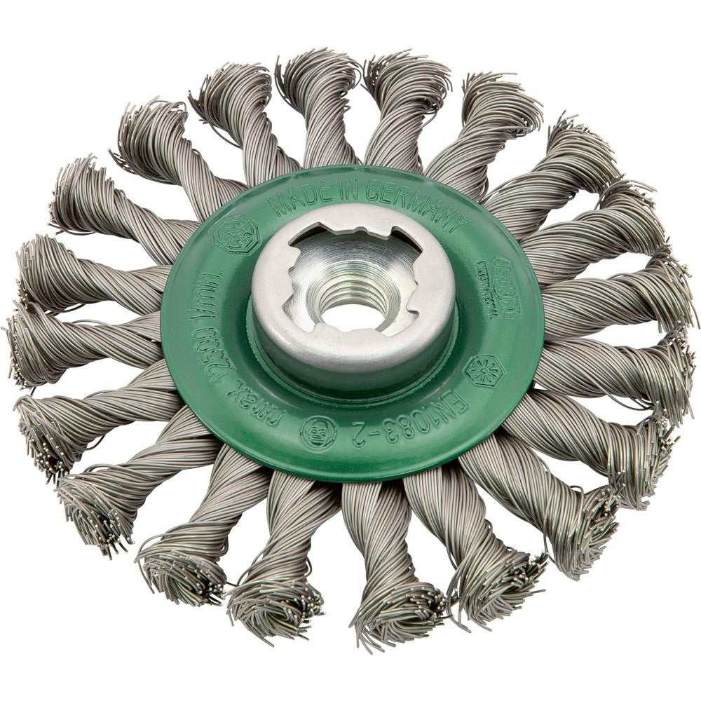 Perie de sarma din inox, radiala, diam.125mm, sarma 0,5mm rasucita, prindere X-LOCK si M14, Osborn - sefira.ro