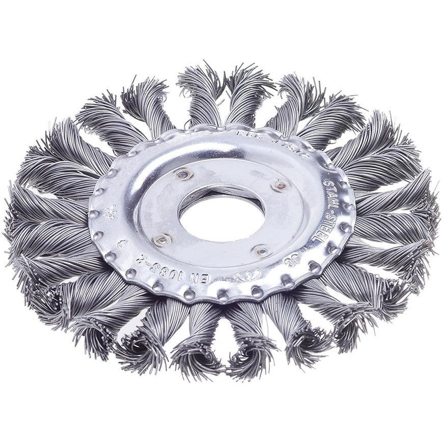 Perie de sarma din inox rotunda, sarma 0,5mm impletita, 115x12mm, gaura 22,2mm, FORUM - sefira.ro