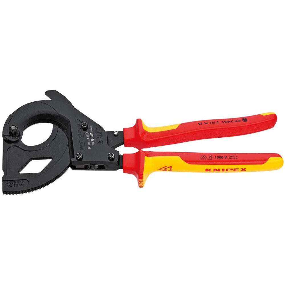 Foarfeca pentru cablu, izolata VDE, 315 mm, Ø taiere 45 mm, clichet, 95 36 315 A, KNIPEX - sefira.ro