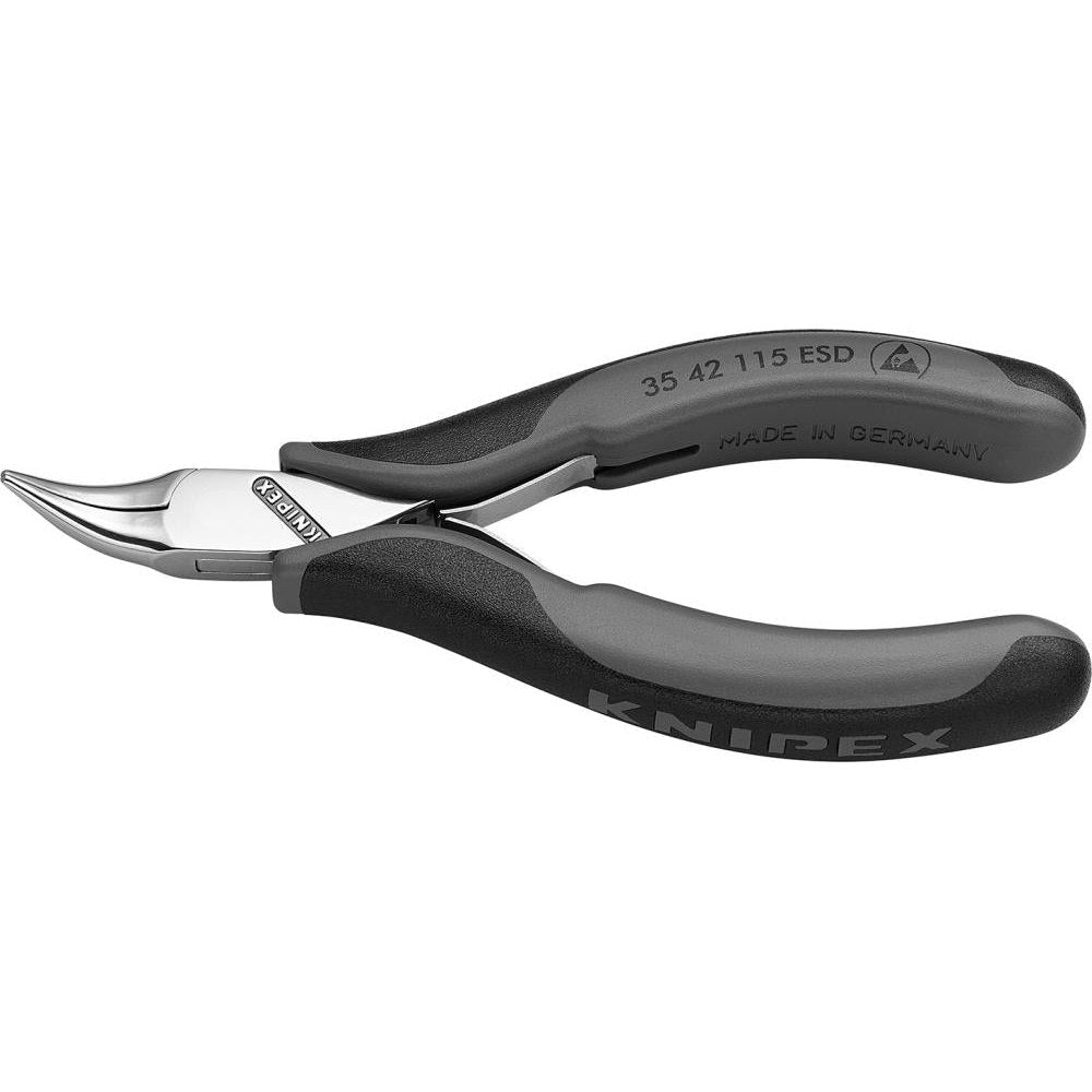 Cleste de prindere protectie ESD, pentru electronisti, 115mm, bacuri semirotunde 22,5mm, indoite 45°, netede, 35 42 115 ESD, KNIPEX - sefira.ro