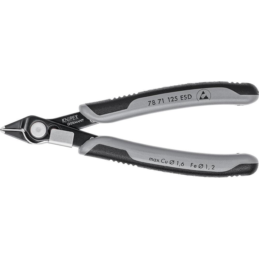 Cleste cu tais lateral protectie ESD, pentru electronisti Super Knips®, 125mm, brunat, clema de sarma, 78 71 125 ESD, KNIPEX - sefira.ro