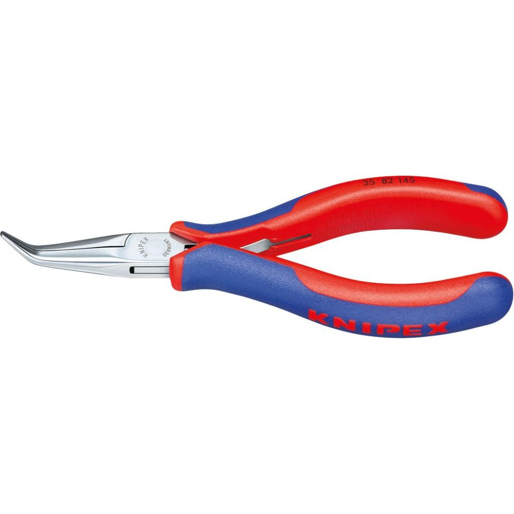 Cleste de prindere pentru electronisti, 145mm, bacuri semirotunde, lungi, indoite 45 °, netede, 35 82 145, KNIPEX - sefira.ro