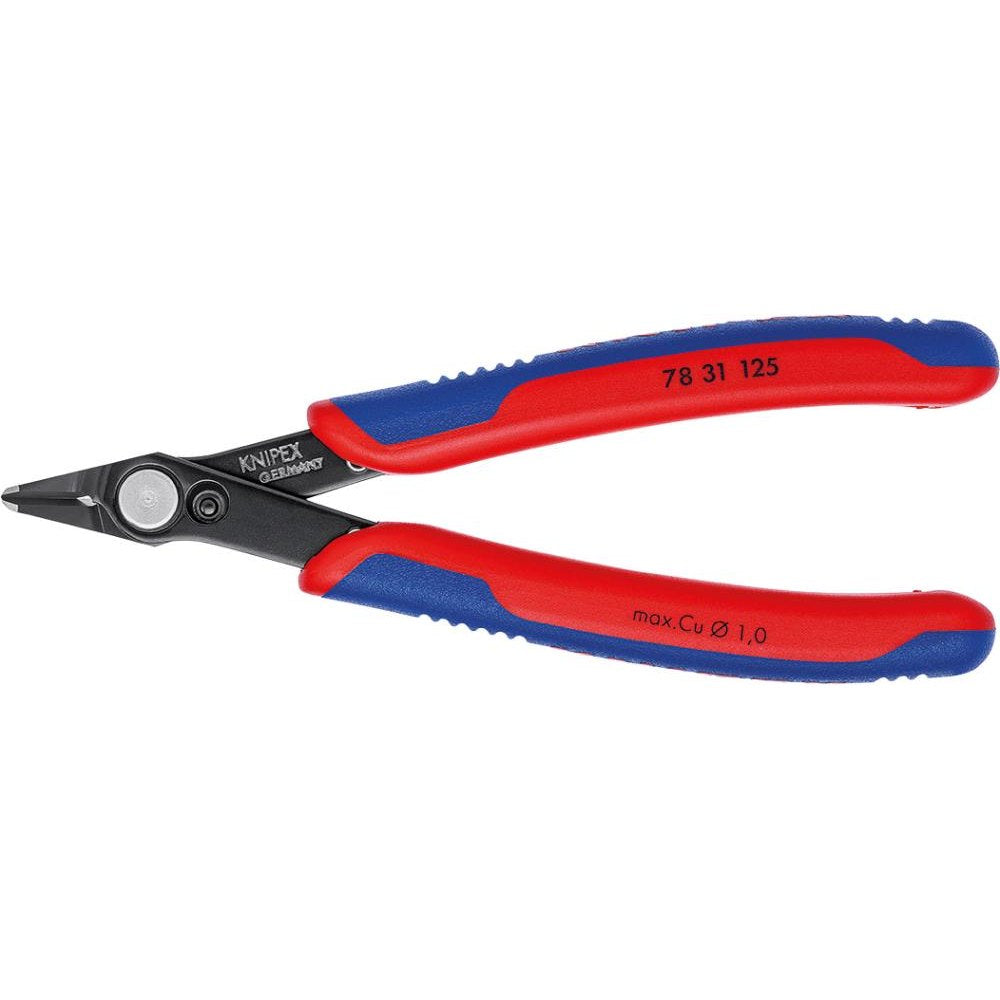 Cleste cu tais lateral pentru electronisti Super Knips®, 125mm, drept, cap subtire, 60 HRC, 78 31 125, KNIPEX - sefira.ro