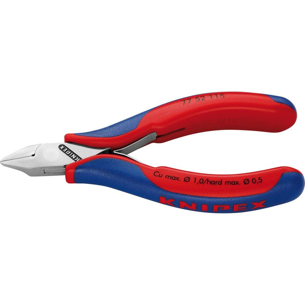 Cleste cu tais lateral pentru electronisti, 115 mm, cap polisat, ascutit plat, 77 52 115, KNIPEX - sefira.ro