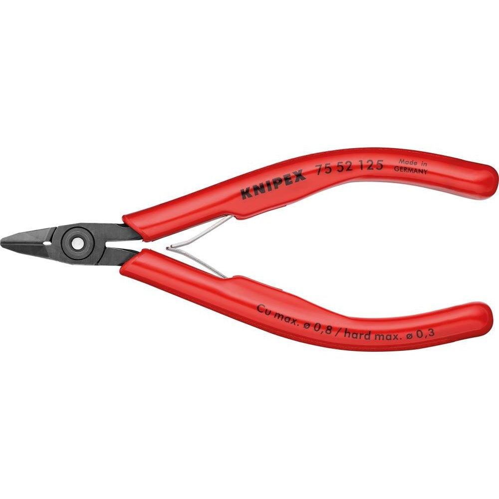 Cleste cu tais lateral pentru electronisti, 125 mm, cap ascutit, cu fasete, 75 52 125, KNIPEX - sefira.ro