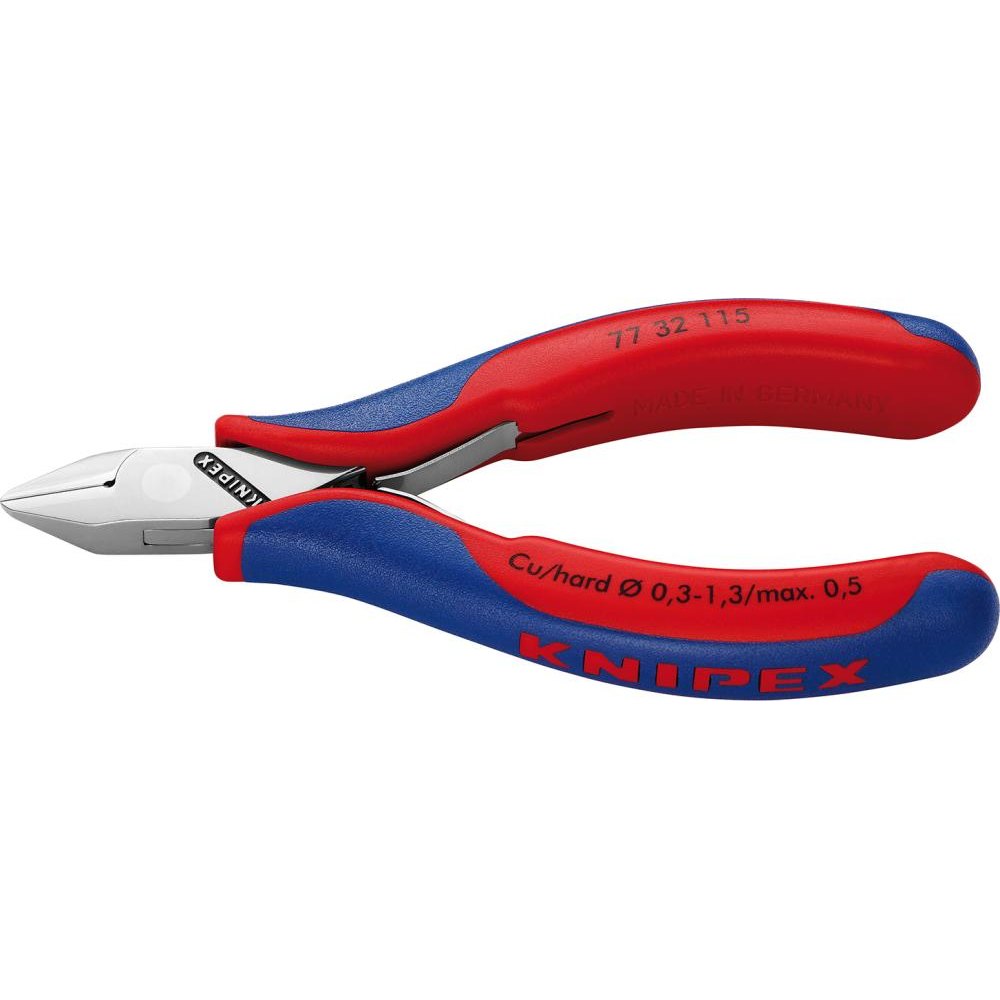 Cleste cu tais lateral pentru electronisti, 115 mm, cap polisat, ascutit, cu fasete mici, 77 32 115, KNIPEX - sefira.ro