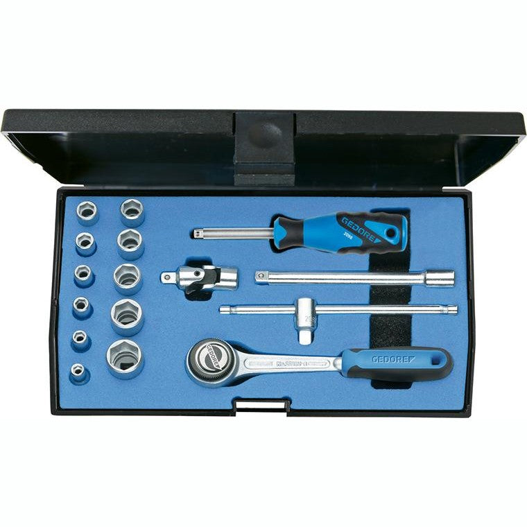 Set chei tubulare 1/4", 16 buc, Check tool, Nr. 20 EMU-3, GEDORE - sefira.ro