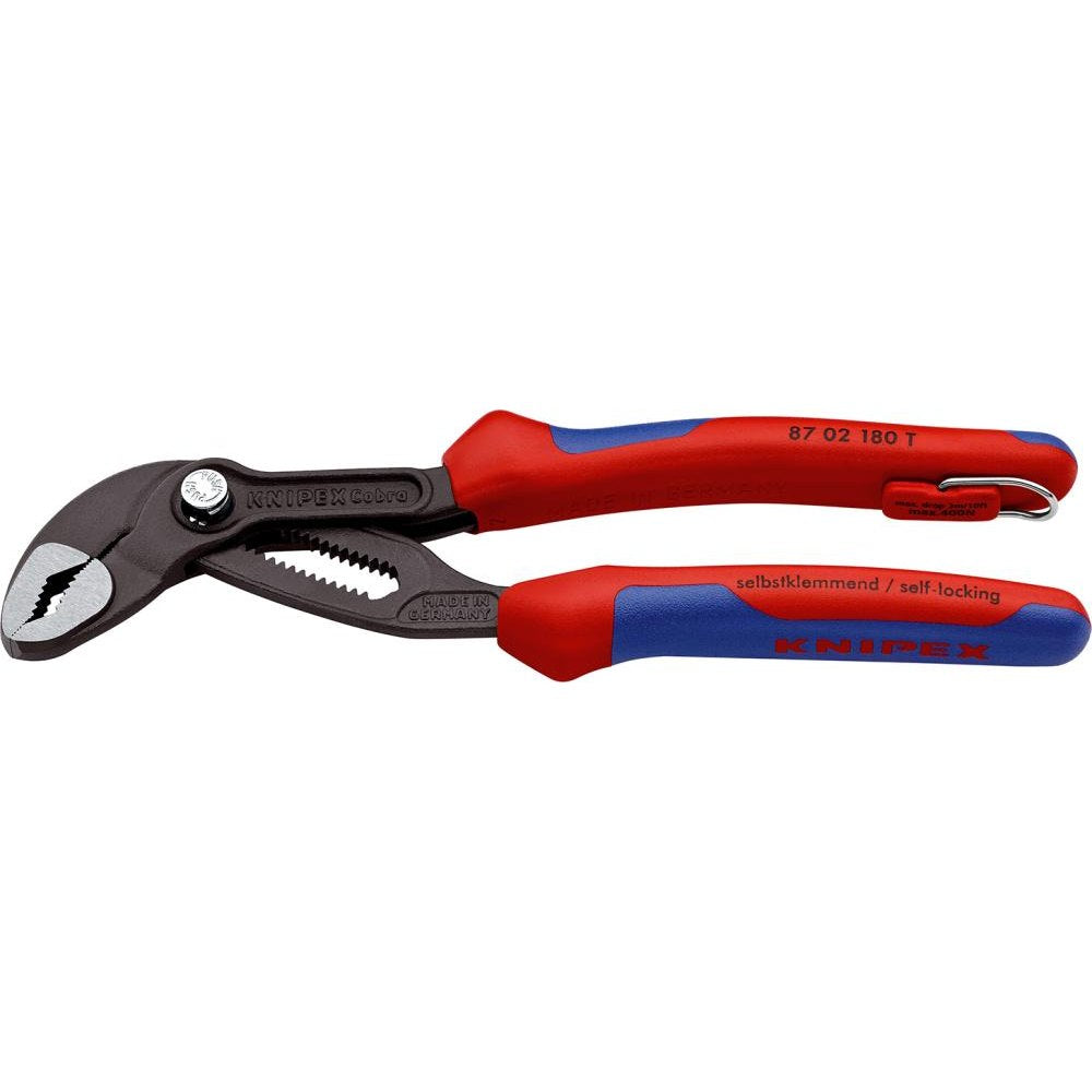 Cleste pentru instalatori Cobra®, cu inel de fixare, 180 mm, 87 02 180 T, KNIPEX - sefira.ro