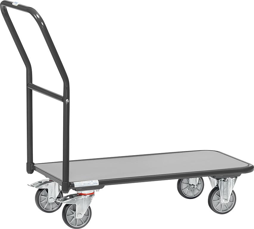 Carucior platforma pe role, pentru transport marfa, cu bara de impingere, 250 kg, 450 x 850 mm, FETRA - sefira.ro