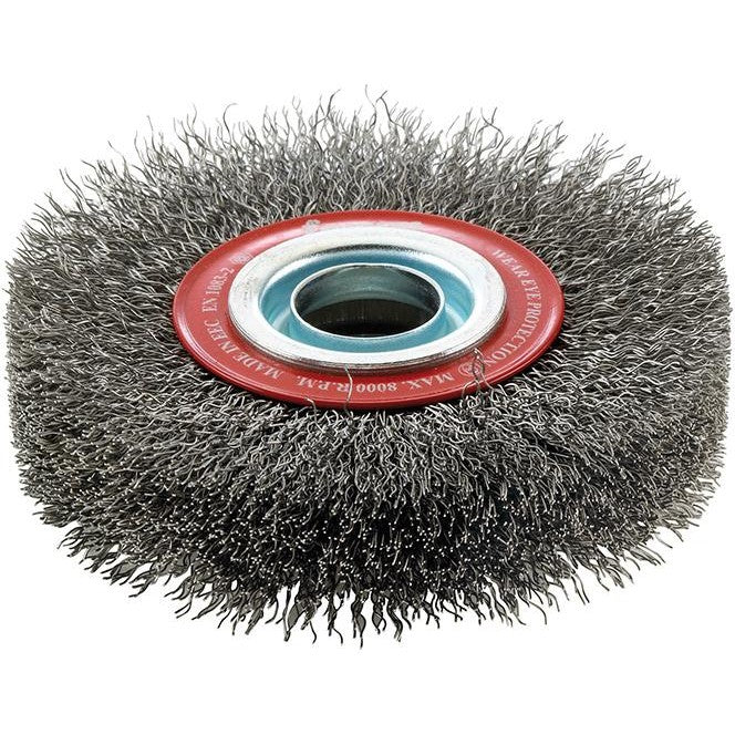 Perie de sarma din otel rounda, sarma 0,3mm ondulata, Ø perie 100x20mm, gaura 20mm, FORUM - sefira.ro