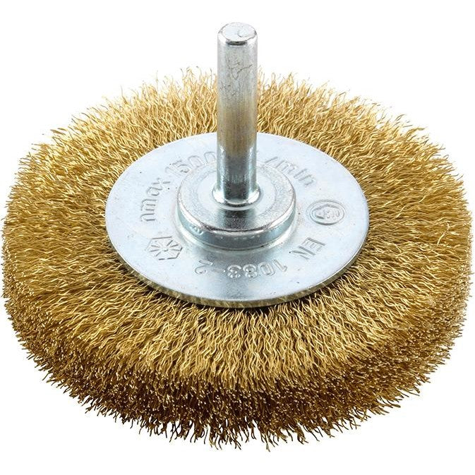 Perie de sarma din alama rotunda, Ø perie 30 x 9mm, coada 6mm, sarma 0.2mm ondulata, FORUM - sefira.ro