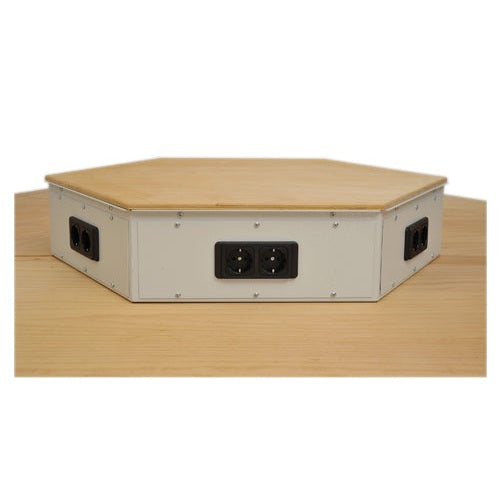 6-Eck Energieaufsatz, 2er Schuko-Steckdosen je Arbeitsplatz, Abdeckung Buche Multiplex 25 mm - sefira.ro